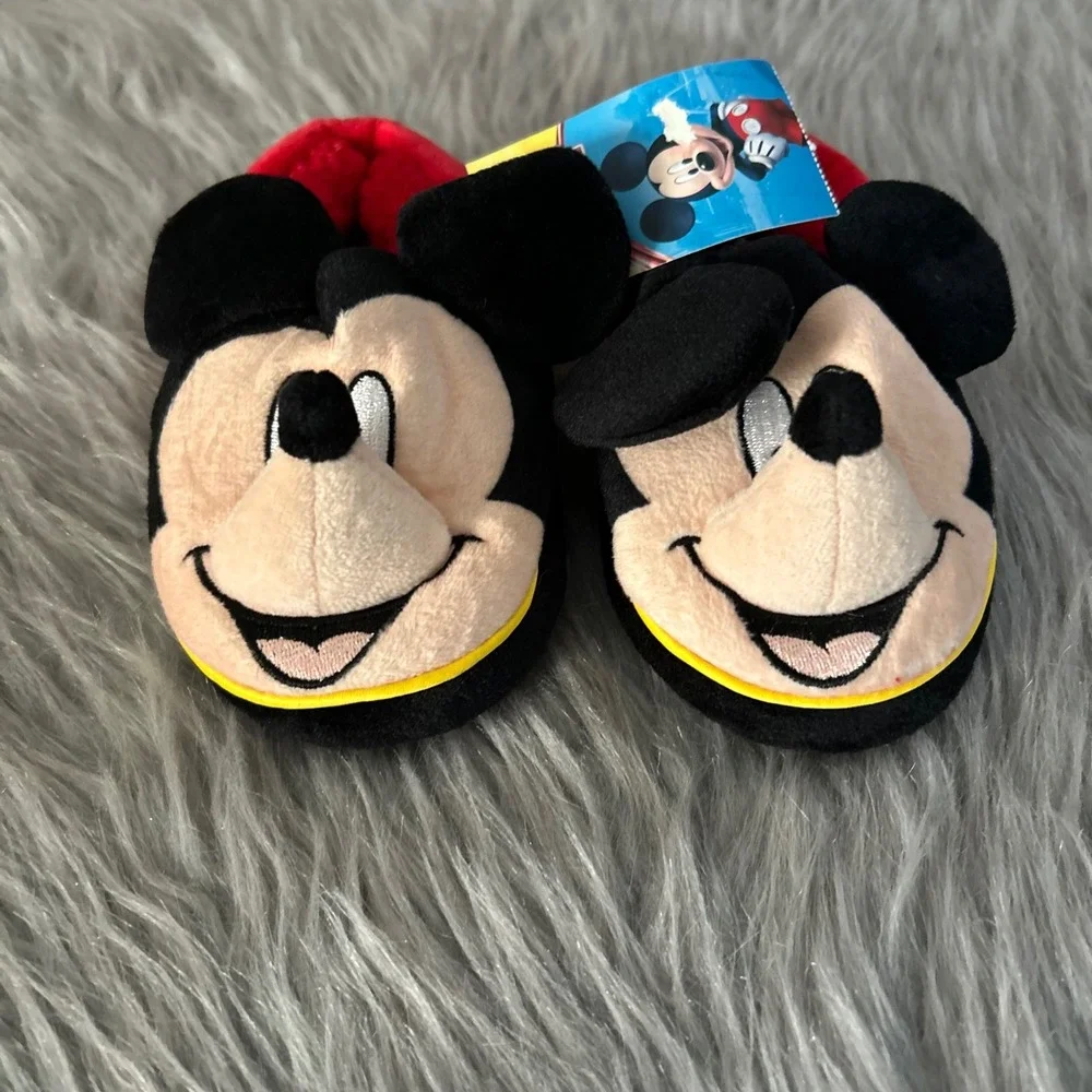 Disney Junior Mickey Mouse Slippers Toddler Boys Size 9-10 Red Slip On Shoes
